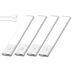 Under Cabinet Light Motion Sensor LED Under Counter lights  LED Closet Lights Rechargeable Wireless LED Strips Lights Bar Perfect for Kitchen Stairs Pantry Hallway Bedroom Bookshelf White 4 packs