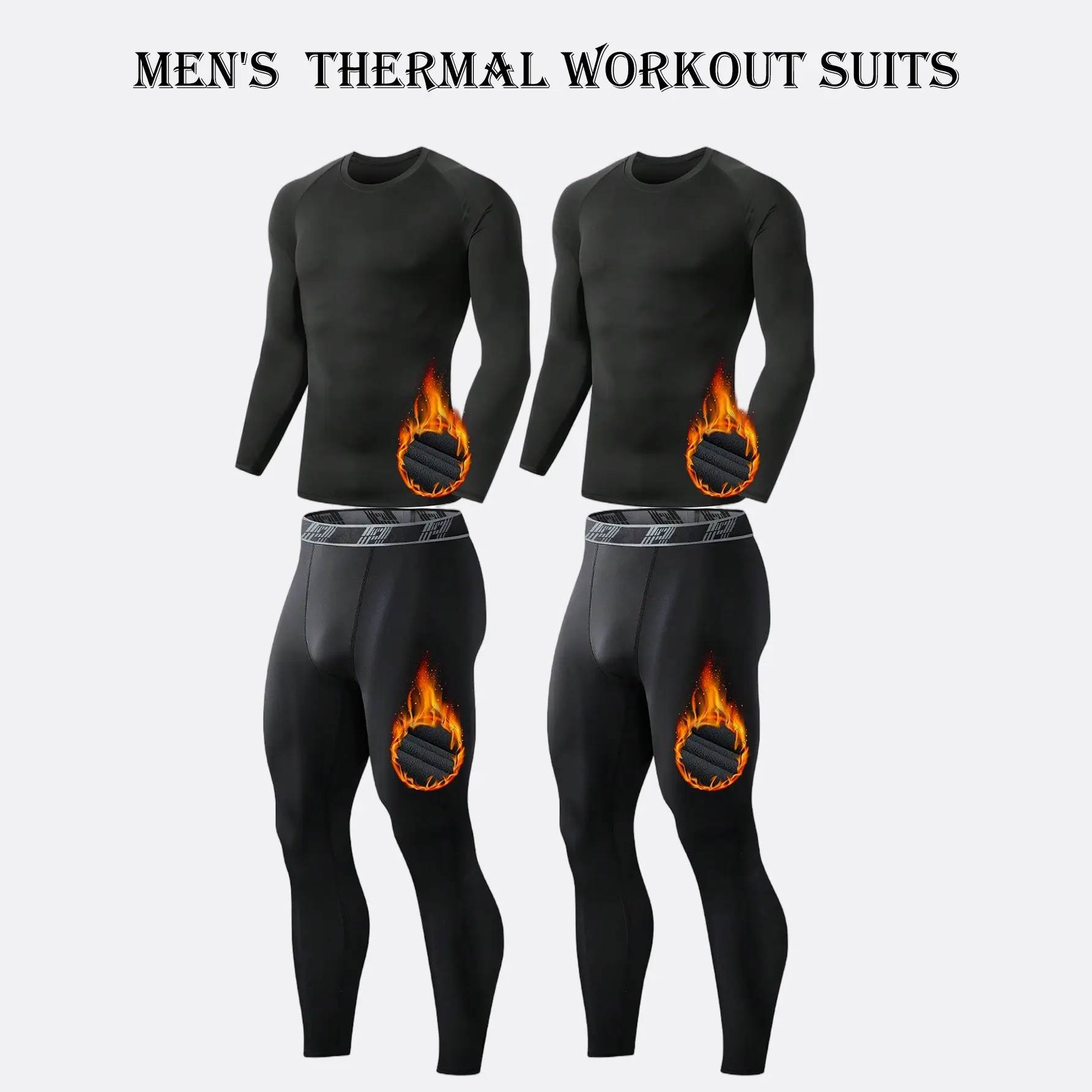 4 Pack Men's Workout  Suits Winter Thermal Fleece Sports Suit Sport Thermal Underwear Set High Elasticity, Tight Compression Fitness Clothing Tight-fitting And Fleece-lined Base Layer For Skiing Cycling  Gym Sports backtoschool