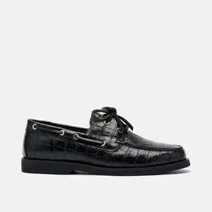 Ms. Capri Black Croc Leather Boat Shoes