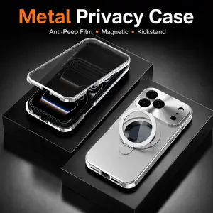 Premium Metal Privacy Shield Case for iPhone 17 Pro Max - Magnetic Ring Stand, Shockproof Protective Cover for Smartphone, Cellphone, Handheld Devices Accessories