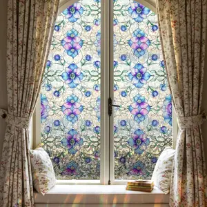 3D Rainbow Window Privacy Film, Floral Glass Decal, Colorful Adhesive Decorative Room Decoration, Home Decor, Non-Tacky Reusable 17.53*118inch, Flower