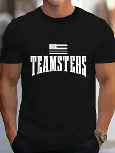 100% Cotton Teamsters Solidarity Union Worker Labor Protest USA Flag T-Shirt Women's Men's Graphic Tee Crew Neck summer vacation Tops