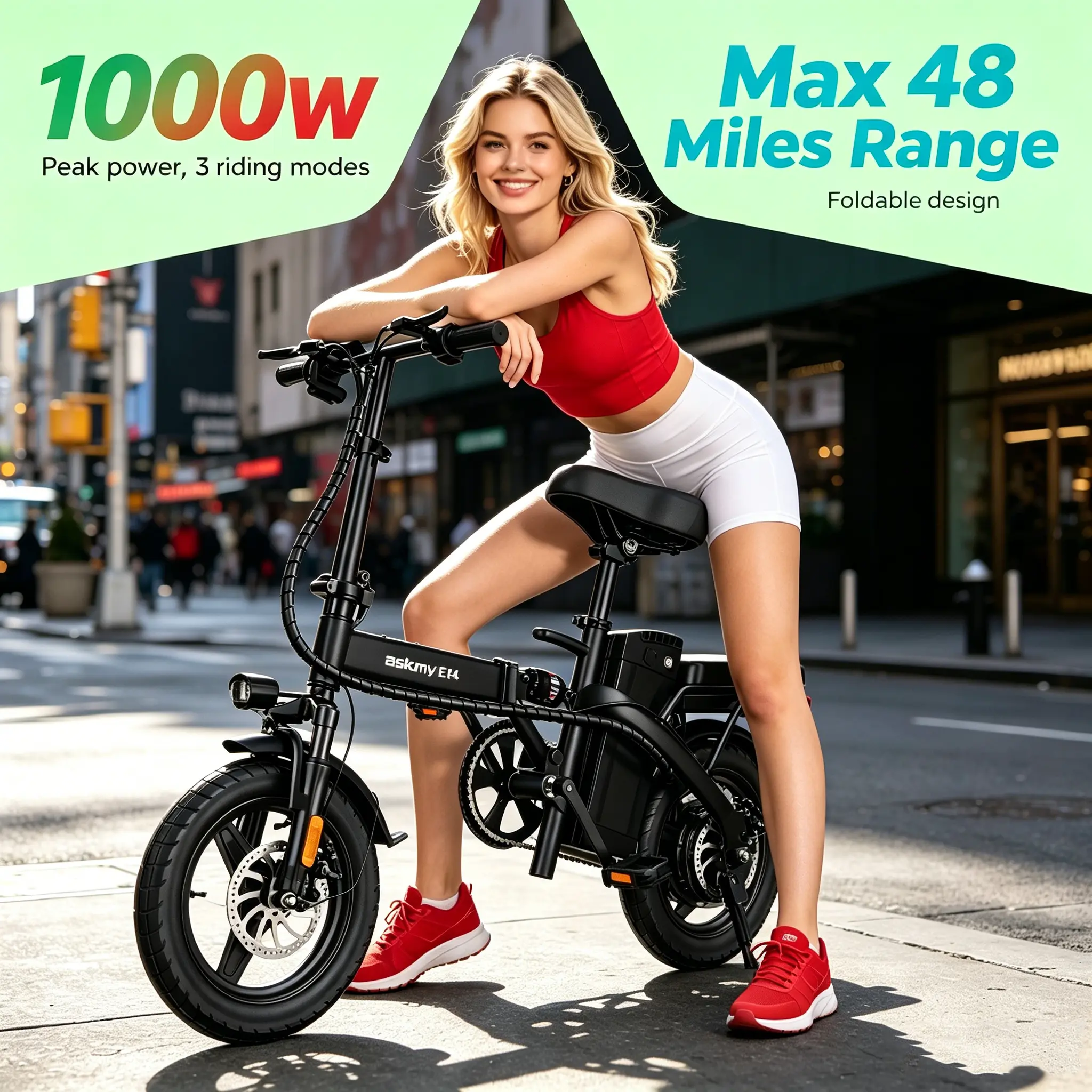 14 Inch Folding Electric Bike 350W Motor 45 Mile Range Dual Disc Brakes Lightweight Portable E-Bike UL Certified Battery Urban Commuter 12-Month Warranty