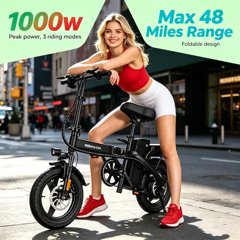 14-Inch Compact Foldable Electric Bike for Youth Urban Commute - 14" Foldable Ride, 350W Motor, 3-Speed Gears, 45-Mile Range, Dual Disc Brakes, Lightweight Space-Saving, UL Certified Battery, 12-Month Warranty