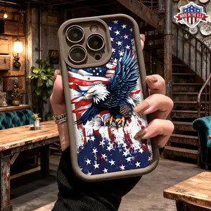 Cool American Eagle Flag Pattern Case for iPhone 17 16 15 14 Pro Max 13 12 11 XR XS Plus Air Slim Lightweight Shockproof Anti Drop Protective Durable TPU Cover