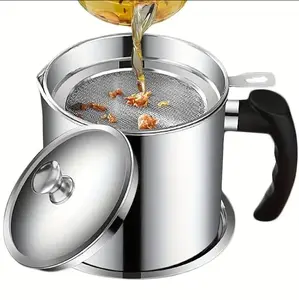 Stainless Steel Oil Pot with Tray and Lid, Kitchen Oil Dispenser and Bacon Grease Container, Cooking Oil Container, Olive Oil Dispenser, Kitchen Gadget, Oil Drip Drainer