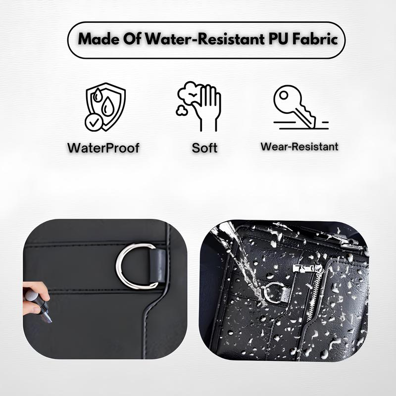 Men's Lightweight PU Leather Crossbody Bag - Stylish Compact Adjustable Strap 3 Spacious Pockets for Travel & Daily Use Black