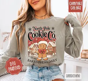 North Pole Cookie Co Comfort Colors Long Sleeve T-Shirt, Cute Women's Christmas Tee