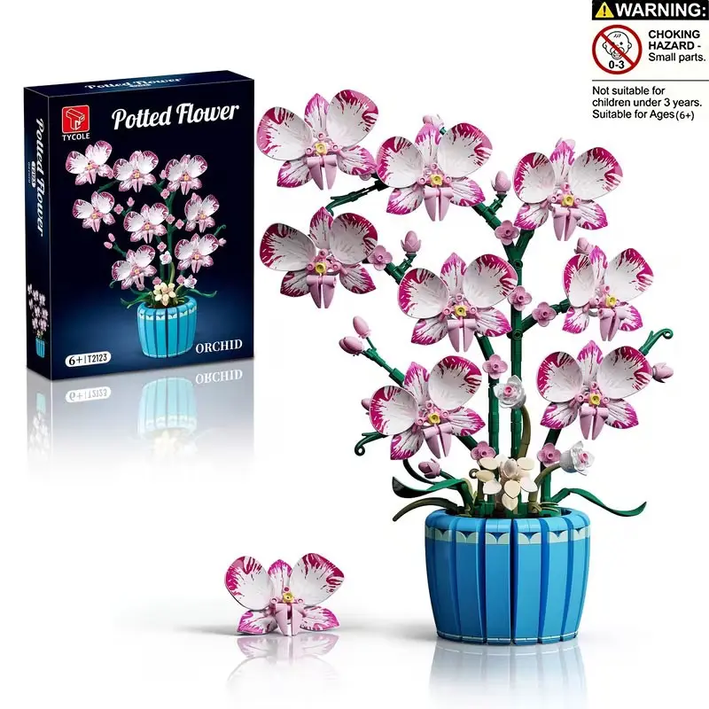 Orchid Planter Building Kit, Butterfly Orchid Model Toy, Realistic Floral Architecture Blocks, assembly blocks set, Home Decor Gift for Girls and Women, Stem Construction Set, Buildable Blocks Kit