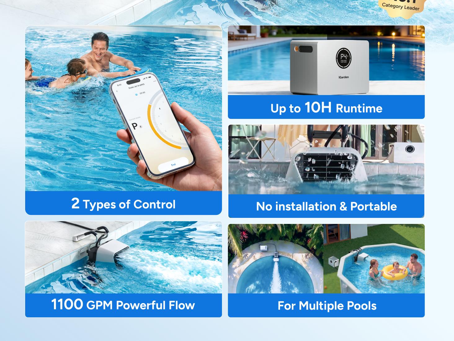 iGarden Swim Jet X PRO 10: Portable 6-Gear App Ctrl Swim Machine (10h Max) | Swim Current Machine | Best-in-Class Water Flow | 30-Day Returns | 2 Year Warranty | 1-Min Setup | Universal Pool Fit,back to school,back to school haul
