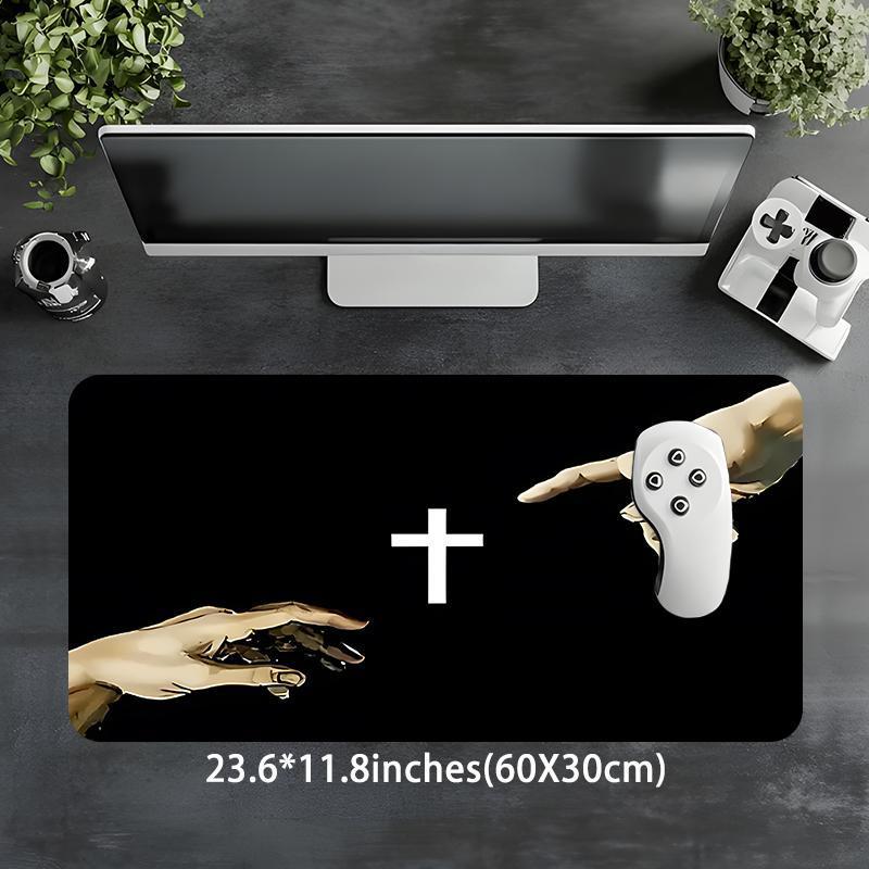 Hand & Cross Pattern Desk Mat, Rectangle Gaming Desk Mat, Non-slip Mousepad, Office Desk Keyboard Mouse Mat for Home Office Game Room Desk, Desktop Accessory, Desk Accessories