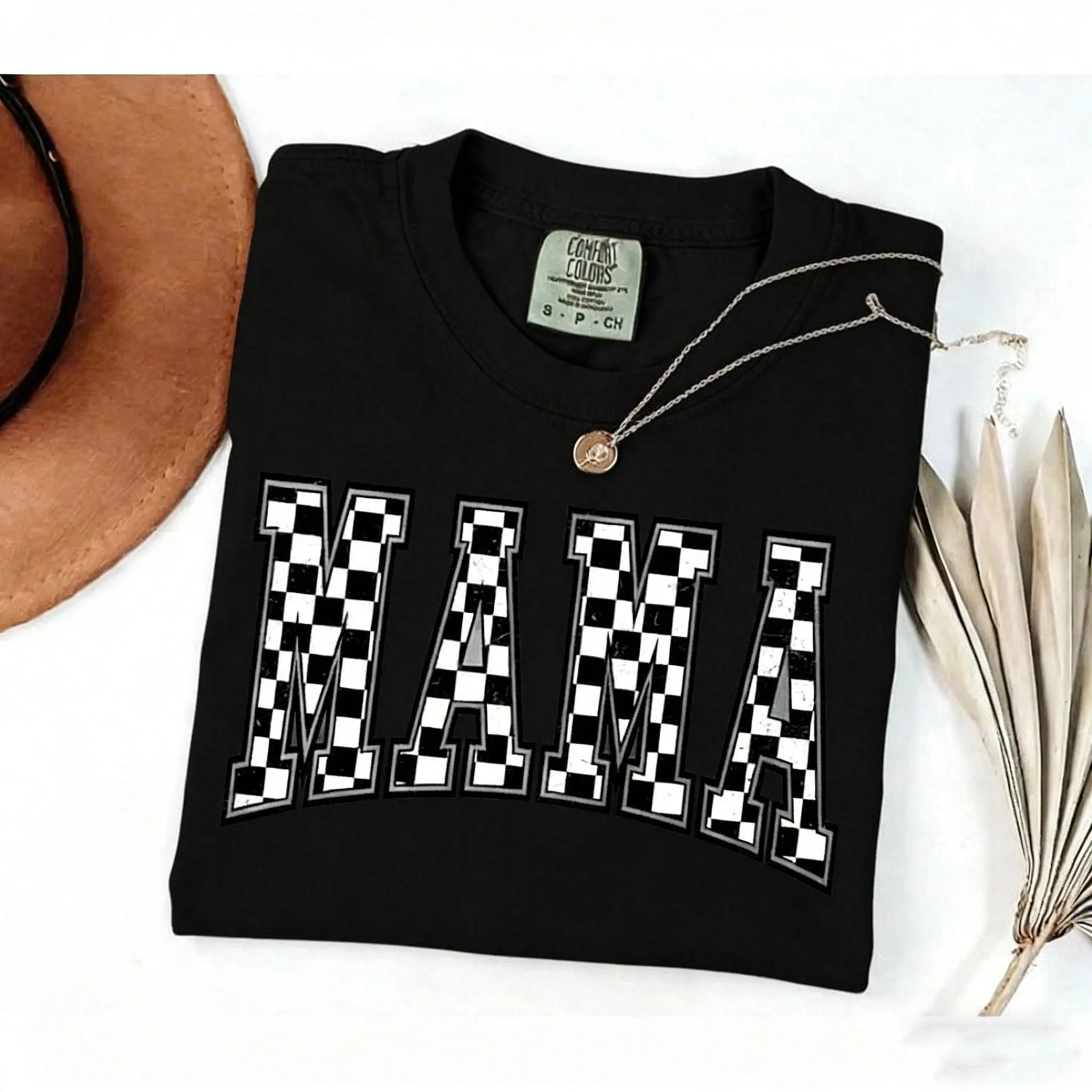 [100% Cotton] Checkered Mama Shirt, Gift For Mom, Retro Mom Shirt, Mother's Day Gift, Vintage Checkered Shirt, Tee, Full Colors, Summer & Fall & Winter Styles Short Sleeve Tops - Unisex Women's & Men's Campus Daily Wear