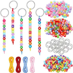 DIY Bead Keychain Kit with String, Creative Jewelry Making Set for Girls, Educational Craft Materials, Ideal Birthday Gift