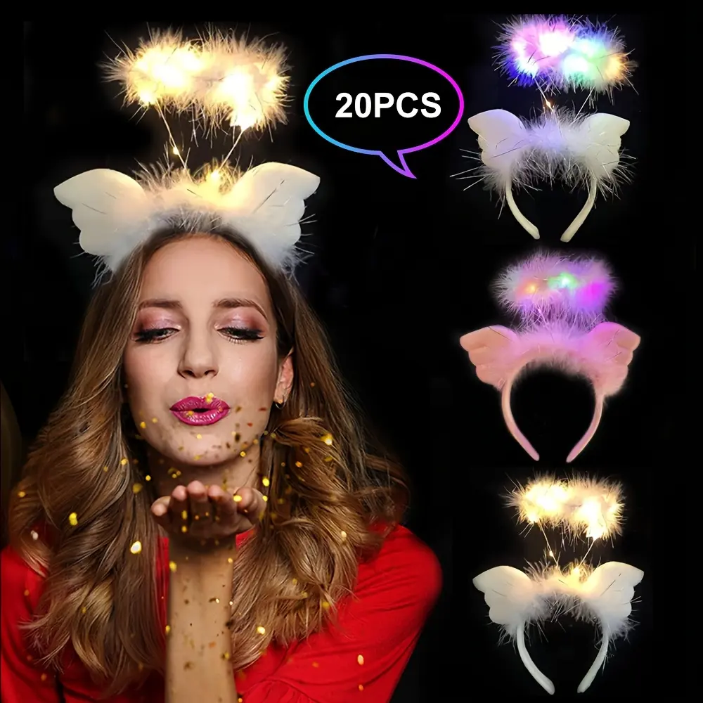 MICRENCY 2025 New Angel Wing Sweet Princess LED Light Headband - Party Accessories, Colorful Festival Photobooth Props, Flashing/Glowing Light-Up Photobooth Props, Birthday Celebration Supply