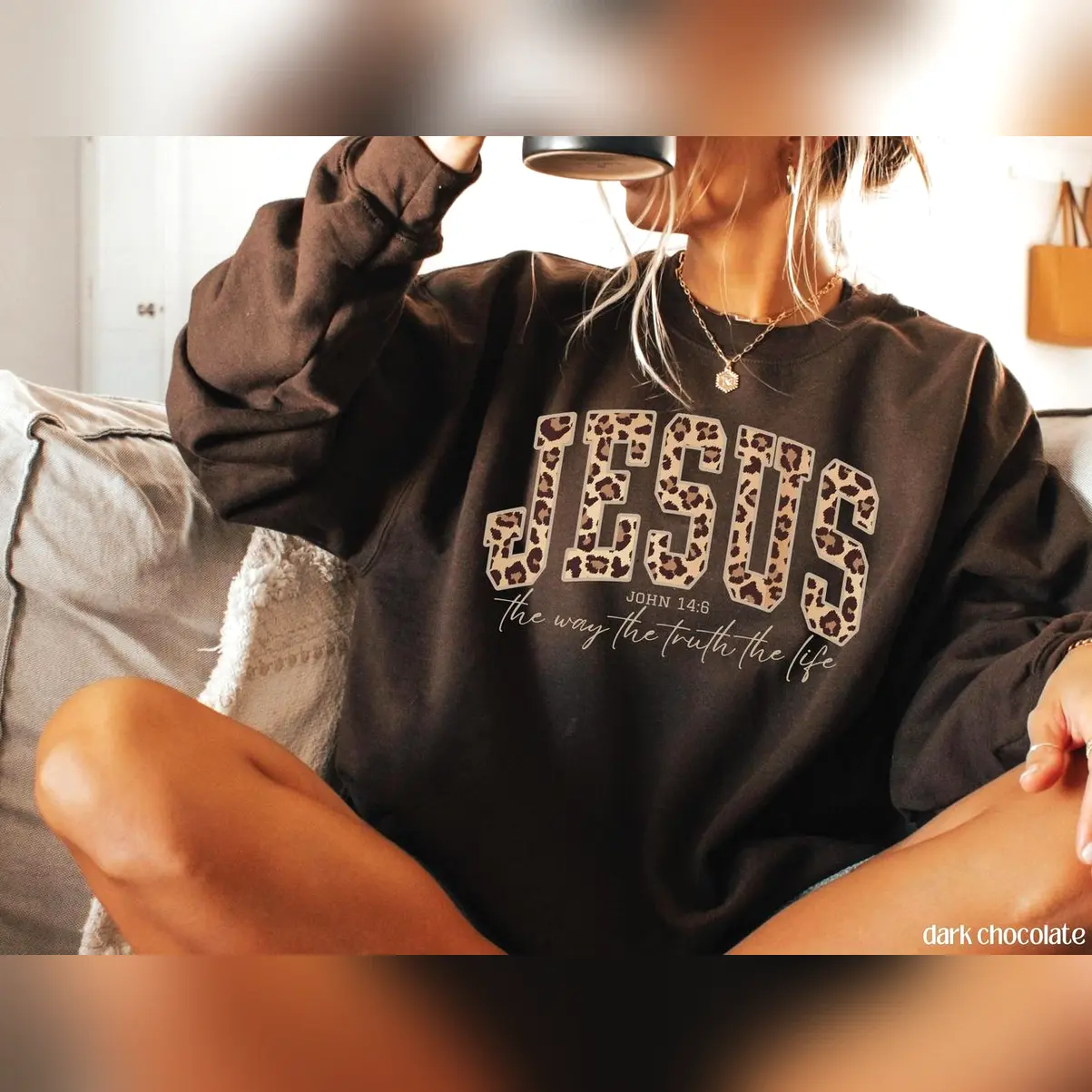 Women's Christian Graphic Hoodie-Sweatshirt Tee, Lady's Vintage T-Shirt Garment, Cheetah Print, Bible Verse, Light Polyester Fabric, Comfy Fit, Street Style Everyday Apparel, "Jesus Loves You The Way You Are" Design, Gift Option