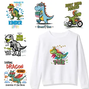 6 Pcs Best Dino Driver Iron on Transfers Washable heat transfers DTF Transfers Ready for clothing, T-shirts, jeans, backpacks, hats, pillows. Easy to heat press decals for Clothing T-Shirt Jeans Applications Iron on Decals for T Shirts side eyes