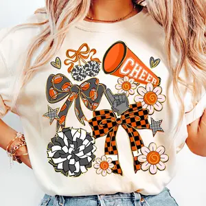 Cheer Coquette T-Shirt, Orange Cheer Mom Shirt Design, Cheerleading T-Shirt, Cheer Season T-Shirt, Team Spirit T-Shirt