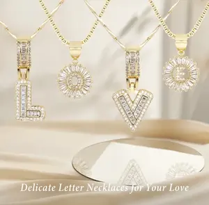 2 Pack Initial Letter Necklace 14k Gold Plated Bling Dainty Necklaces Trendy Chunky Custom Name Necklace Personalized Round Circle Pendant Zirconia Letters Name Valentine's Day Anniversary Jewelry Set Gifts for Mom Gifts for Daughter tiktokshopspringglowu