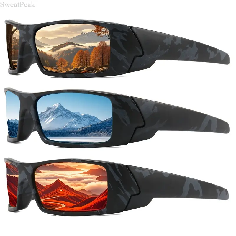 Men’s Polarized Tactical Sunglasses UV Protection Camouflage Sports Sunglasses Lightweight Anti-Glare Outdoor Cycling Glasses for Driving Fishing Hiking Durable Colorful Lens Eyewear