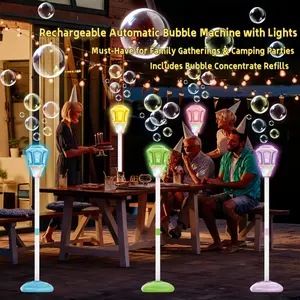 Rechargeable bubble machine, automatic bubble machine with music and lights, adjustable stand, (90 mL + 10 packets of concentrated bubble solution), perfect for parties #KidsToys #PartyEssentials #WeddingDecor #SummerFun #OutdoorToys