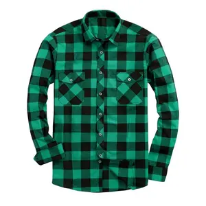 [Long Sleeve Plaid Flannel Shirt] Men's Casual Sporty Plaid Flannel Shirt - Long Sleeve, Button-Up with Chest Pocket, Non-Stretch Fabric, Blue and Black Check Pattern Menswear Top Sweatshirts Checked