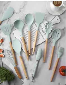 12-Piece Non-Stick Silicone Kitchen Utensils Set with Wooden Handles - Essential Cooking Tools for Easy Meal Prep and Cooking, Heat Resistant, BPA Free, Perfect for Non-Stick Cookware, Dishwasher Safe, Great Gift for Home Chefs