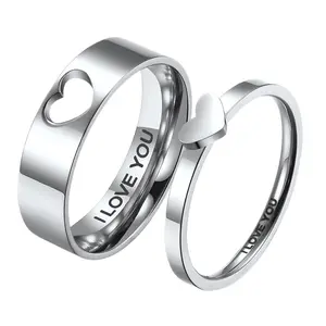 OIDEA Hollow Heart "I Love You" Couple Promise Rings Set - Matching Commitment Bands for Him and Her, Promise Ring