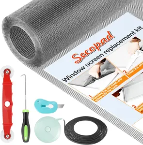 Window Screen Door Repair Kit, 48" x 177" Screen Door Mesh Kit, Fiberglass Mesh Roll with for Windows Doors and Porch, Grey