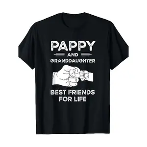 Mens & Womens Pappy & Granddaughter Best Friends for Life Matching T-Shirt - 100% Cotton 220gsm Heavyweight Casual Round Neck Short Sleeve, White with Black Lettering & Pappy & Granddaughter Graphic Print, All-Season Comfort Fit for Family Bonding