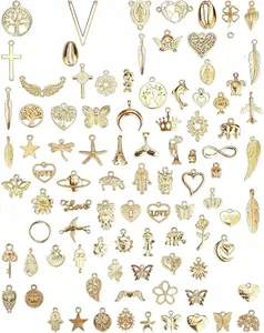 100 Pcs Wholesale Bulk Lots Jewelry Making Charms, Mixed Golden KC Gold Alloy Charms Pendants for Necklace Bracelet Jewelry Making and Crafting supplies
