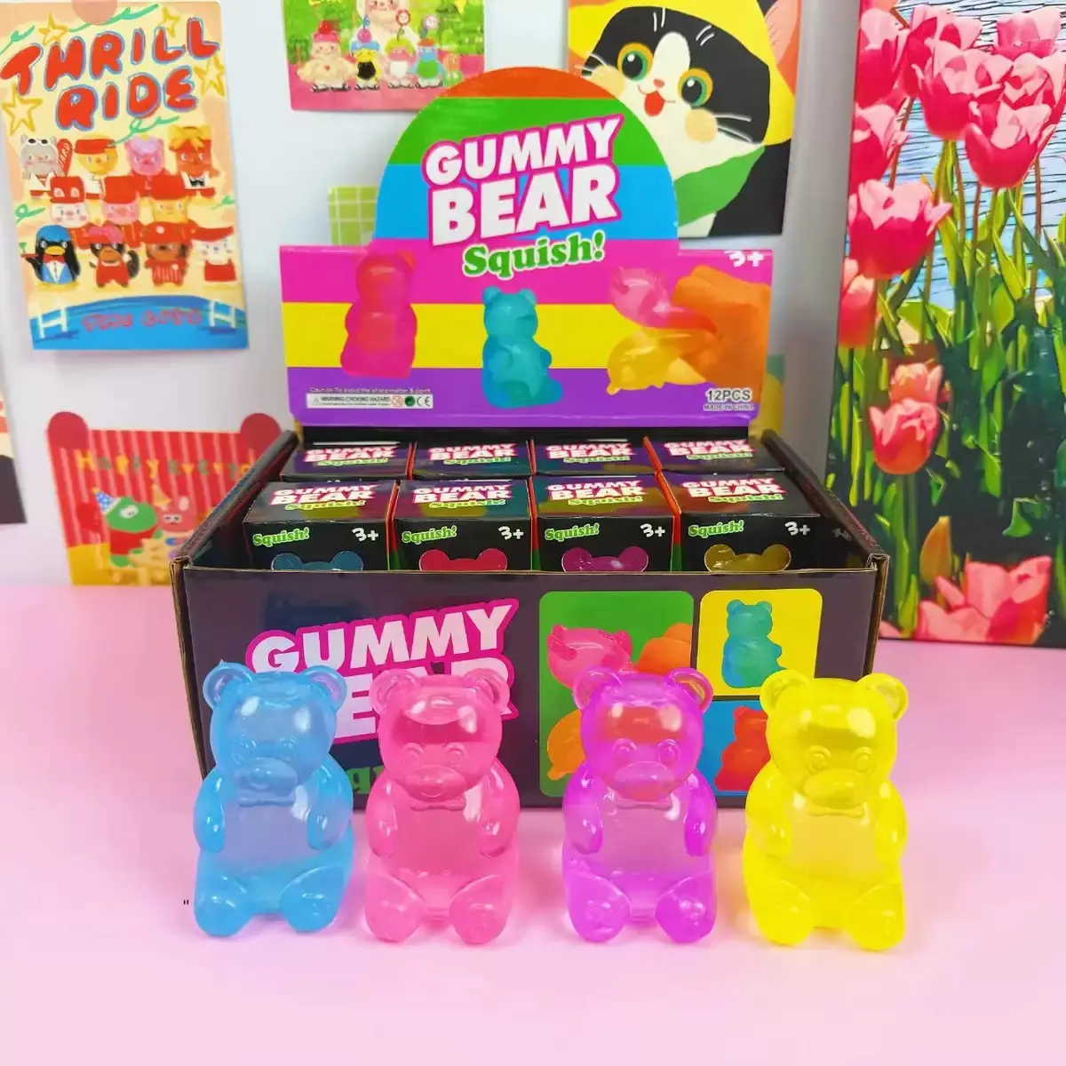 Gummy Bears Squishy Toy, Slow Rising Soft Squeeze Stress Relief Toy, Cute Candy Shape Fidget Toy