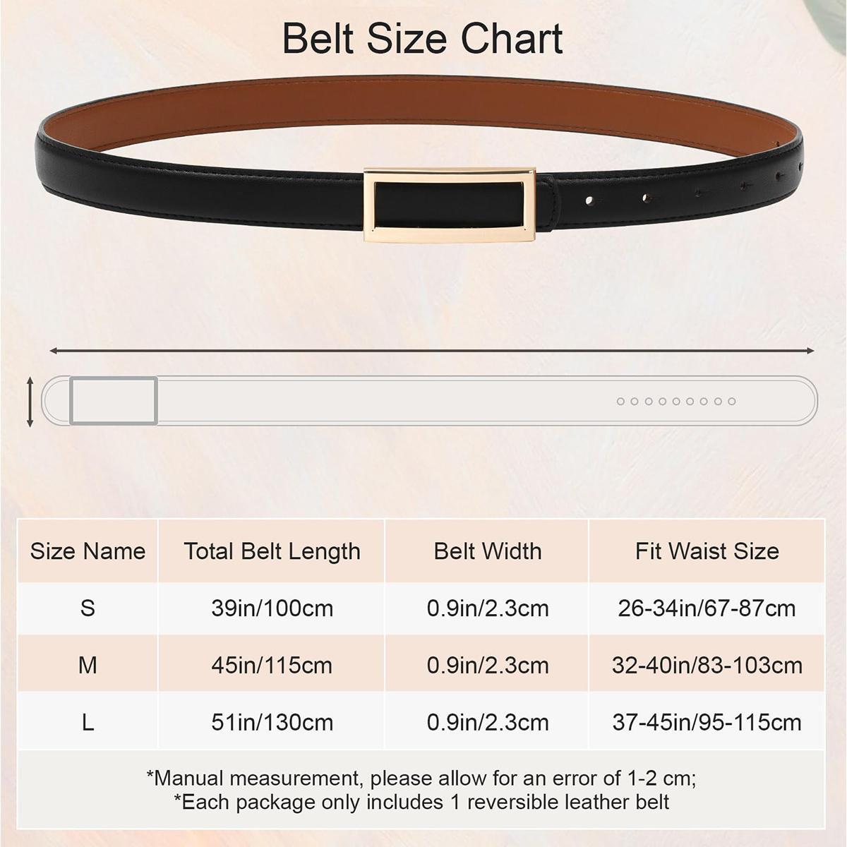 AWAYTR Women Reversible PU Leather Belt Fashion Two-in-One Lady Versatile Skinny Adjustable Belt for Jeans Dress with Golden Buckle  (Length 100/115/130cm)