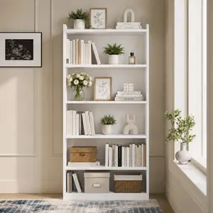 Costoffs Modern 6/7-Layer Veneer Wood Floor Standing Bookshelf - Rustic Office Furniture, Adjustable Open Shelves, Tall Decor with Open Top & Raised Base, Room Storage, Home Organization Storage for Study