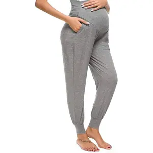 Comfy & Stretchy High Waist Tummy Support Maternity Loose Yoga Pants, Pregnant Women's Mid Stretch Joggers For Spring Fall
