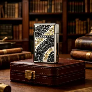 Vintage Carved Voice Sensor Lighter, Type-C Rechargeable Windproof Lighter Outdoor Campfire Essential Gadget For Men