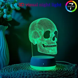 3D Skull Night Light USB Powered Touch Sensor RGB Color Changing Table Lamp Creative Home Decor for Bedroom Halloween Christmas Gift