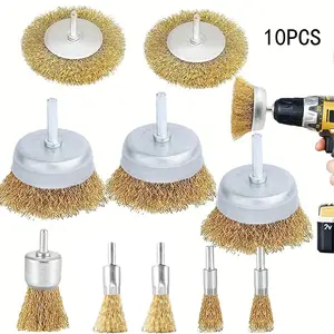 Steel Wire Brush Set, 3-Piece Cup Brushes & 23-Piece Kit, Fits 1/4 Inch Drill Bits, Brass Plated Carbon Pressed, Polishing Rust Removal, Tool Kit Set
