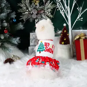 Cute Christmas Themed Pet Dress, Pet Clothes with Cute Printed, Beautiful and Comfort Costume with Tulle for Dog Cats