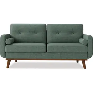65" Mid-Century Modern Loveseat Sofa, 2-Seater Deep Seat Linen Upholstered Couch for Living Room, Bedroom, Office, Small Space, Green