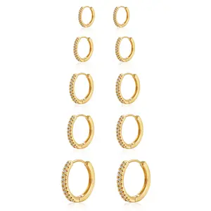 TASISO  14K Gold-Plated Earrings Set - 5-Pair Graduated Sizes for Women