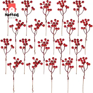 20 Pack 7 Inch Burgundy Red Berry Picks for Christmas Tree Branches Decorations for Home Holly Berries for Crafts Winter Holiday Wedding Decor No Brand
