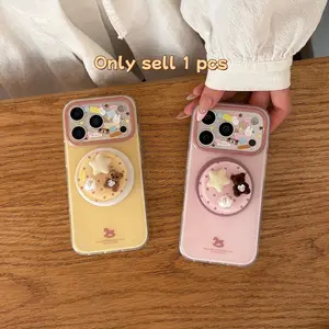 Korean Simple Magnetic Dual-Layer Phone Case, Horse + Polka Dot Bear Stand, Fits Apple iPhone 17 Pro Max 16 Pro Max 15 Pro 14 Fashion Accessories