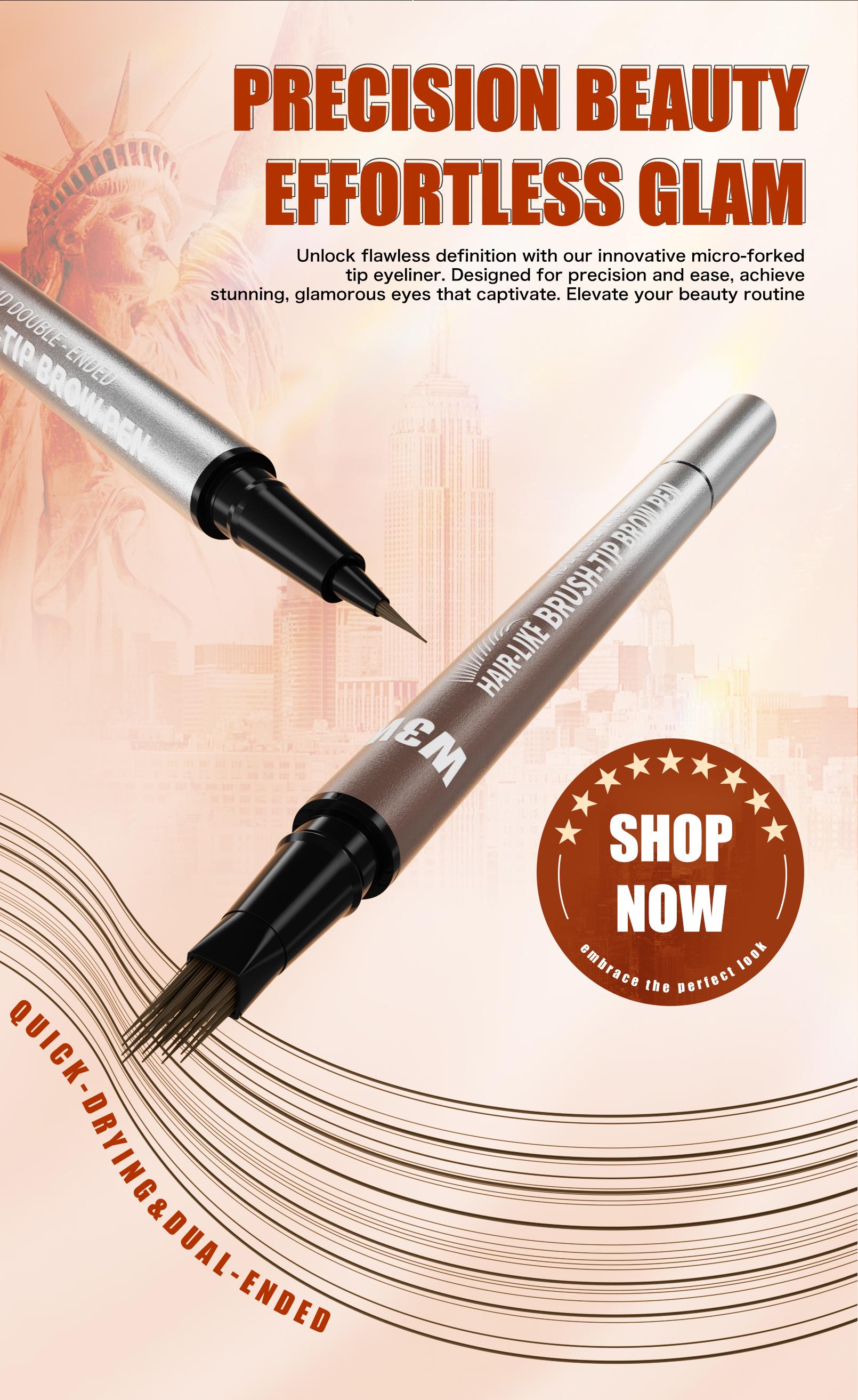 W3W 4D Dual-Ended Hair Stroke Brow Pen - Waterproof Long-Lasting Eyebrow Makeup, Natural Microblading Brows, 0.01mm Micro-Forked Tip, 5 Shades, Beginner-Friendly, Quick-Drying Formula