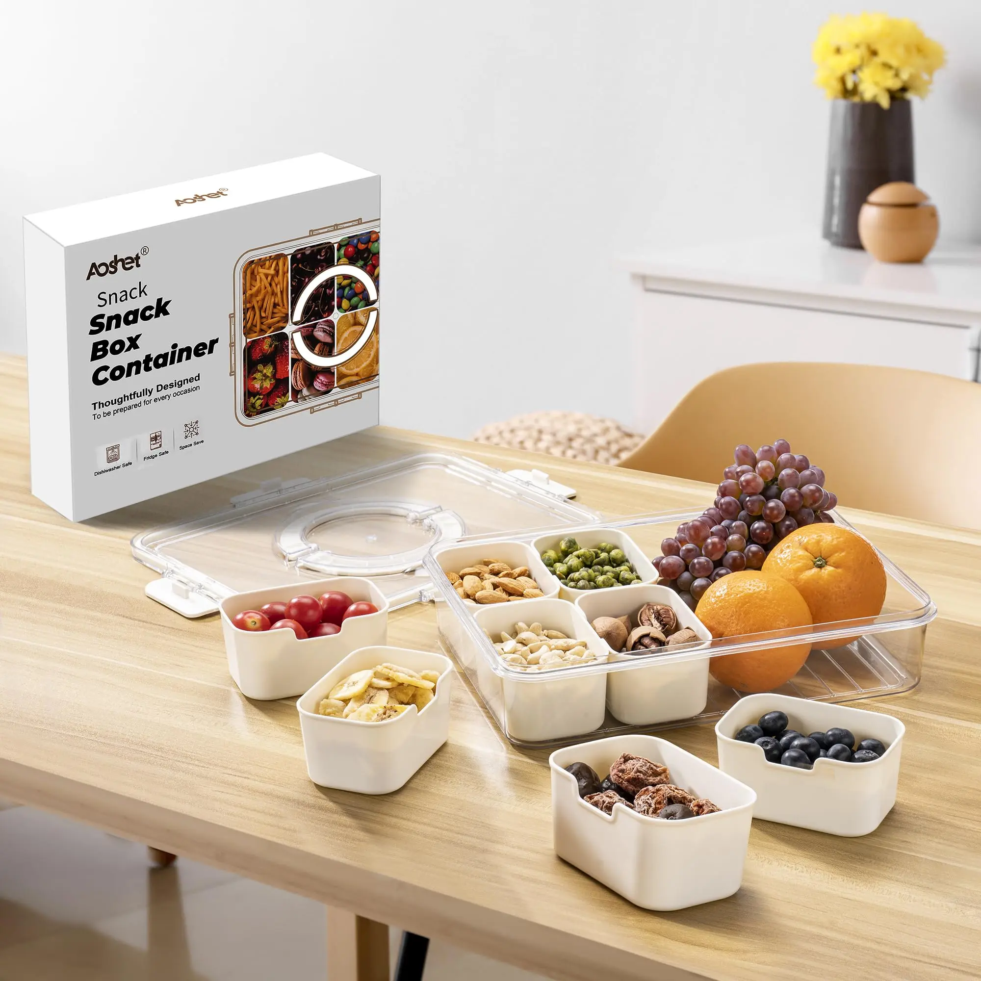 20 Set Divided Serving Tray Storage box with lid & Handle, dustproof 8 Compartment Snack Box Container Tray,Snackle Box,Portable Charcuterie Container for Party,Picnic,Travel,Food Platter for Snack,bread ,Fruits,Veggies Storage box with lid