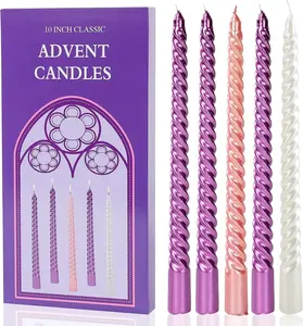 10 inch Advent Candles Set of 5,Elegant Long Candle Sticks,3 Purple 1 White 1 Pink Ture Dripless Taper Candles, Nativity Scene Candlesticks