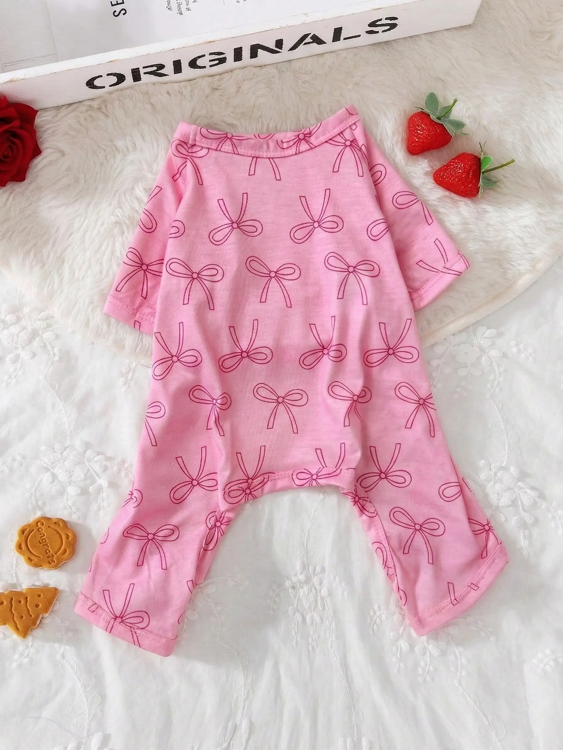 Pet Clothes Dog Cat Rabbit Bowknot Pattern Long Sleeve Home Wear Pajama Comfortable Yorkshire Terrier Maltese Teddy Bichon Bear Pomeranian Bulldog For Outside Daily Use Home Wear A0008