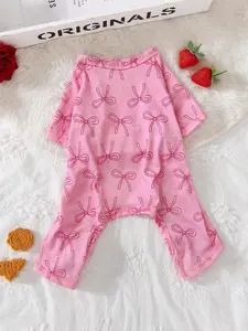 Pet Clothes Dog Cat Rabbit Bowknot Pattern Long Sleeve Home Wear Pajama Comfortable Yorkshire Terrier Maltese Teddy Bichon Bear Pomeranian Bulldog For Outside Daily Use Home Wear A0008