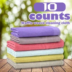 10 Counts Multicolor Kitchen Towels, Random Colors Pure Cotton Cleaning Rags, Waffle Weave Absorbent Cloth for Kitchen Use