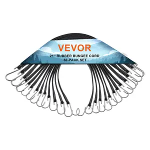 VEVOR 50 Piece Flat Bungee Cord, 19.8 mm Heavy Duty Bungee Straps with Steel S-Hooks, 21" Elastic Bungee Rope for Cargo, Tarps, Trucks and Tent, Black