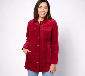 Denim & Co. Stretch Velveteen Petite Long Jacket